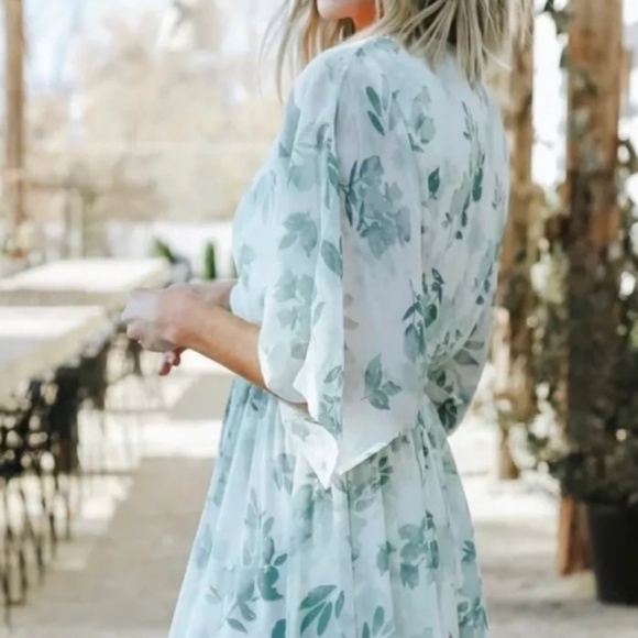 NWT Baltic Born Kia Kimono Dress Sage Green Floral Maxi Dress Elastic Waist Sz L - Picture 4 of 15
